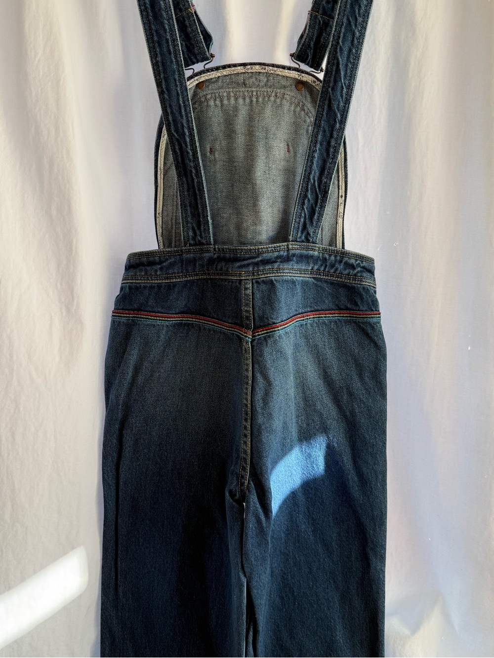 Dark Wash Denim Overalls with Rainbow Trim - Picture 3 of 6